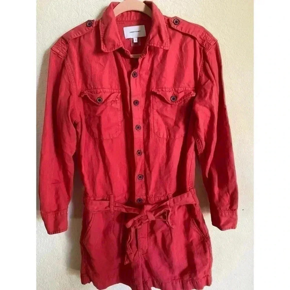 Current Elliott The Kaya Button-Front Long Sleep Utility Waist Tie Romper Size S - Picture 2 of 11